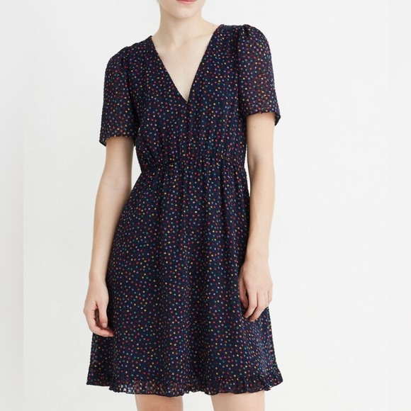 MADEWELL flutter-sleeve ruffle-hem dress in sugar dot! - Picture 1 of 5